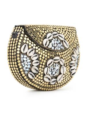 Anekaant Mosiac Gold & White Metal & Shells Mosaic Clutch 2