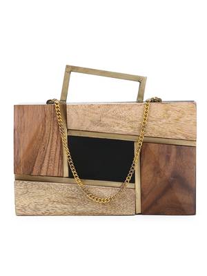 Anekaant Timber Wood & Black Wood & Resin Colorblocked Clutch 1