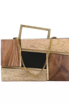 Anekaant Timber Wood & Black Wood & Resin Colorblocked Clutch