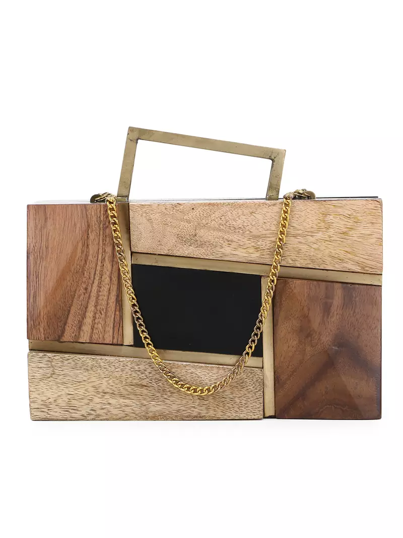 Anekaant Timber Wood & Black Wood & Resin Colorblocked Clutch
