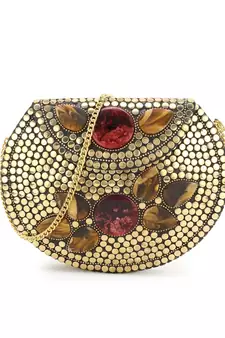 Anekaant Mosiac Gold & Brown Metal & Stones Mosaic Clutch