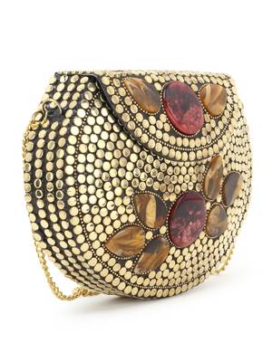 Anekaant Mosiac Gold & Brown Metal & Stones Mosaic Clutch 2