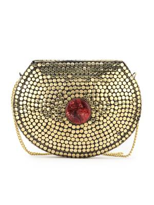 Anekaant Mosiac Gold & Brown Metal & Stones Mosaic Clutch 3