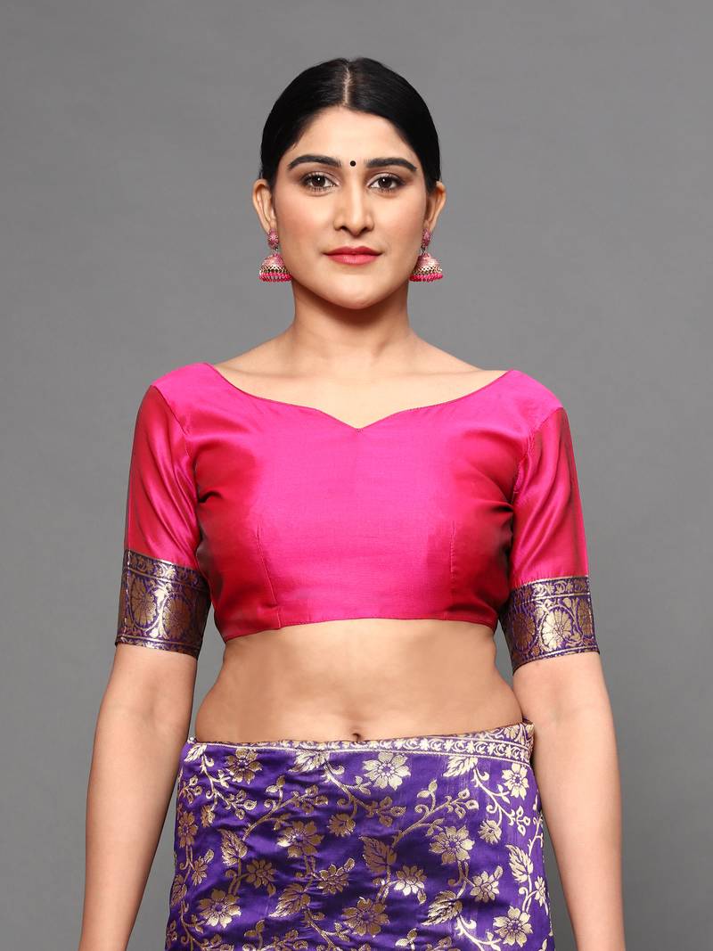 Glemora Pink Beautiful Ethnic Wear Silk Blend  Traditional Saree