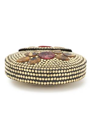 Anekaant Mosiac Gold & Brown Metal & Stones Mosaic Clutch 5