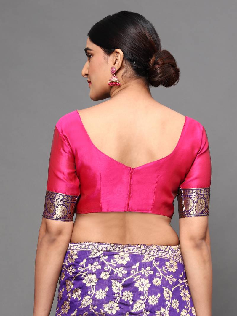 Glemora Pink Beautiful Ethnic Wear Silk Blend  Traditional Saree