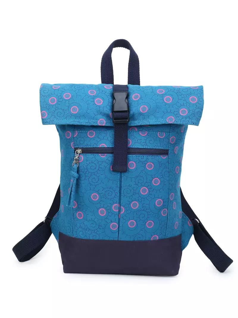 Anekaant  Blue & Pink Printed Cotton Canvas Backpack