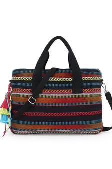 Anekaant  Black & Multi Woven Cotton Striped Laptop Bag