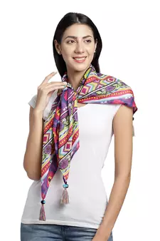 Purple & Multi Solid Cotton Scarf with Lace Border