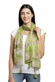 Green & Purple Solid Cotton Scarf with Lace Border (180 x 50 cm)