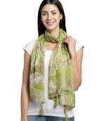 Green & Purple Solid Cotton Scarf with Lace Border (180 x 50 cm)
