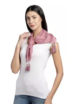 Mauve Solid Beaded Cotton Viscose Scarf with Tassels (75 x 75 cm)