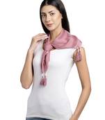 Mauve Solid Beaded Cotton Viscose Scarf with Tassels (75 x 75 cm)
