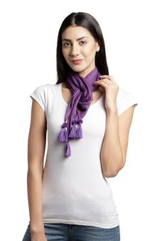 Purple Solid Beaded Cotton Viscose Scarf with Tassels (75 x 75 cm)