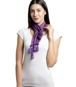 Purple Solid Beaded Cotton Viscose Scarf with Tassels (75 x 75 cm)