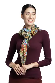 Green and Multi Beaded Cotton Scarf with Tassels