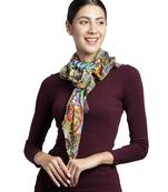 Green and Multi Beaded Cotton Scarf with Tassels