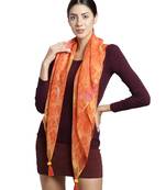 Orange and Yellow Pompoms Chiffon Scarf with Tassels