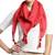 Red Pompoms Cotton Scarf with Tassels