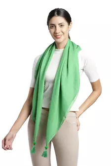 Green Pompoms Cotton Scarf with Tassels