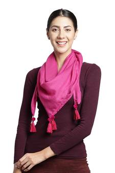 Fuschia Pompoms Cotton Scarf with Tassels