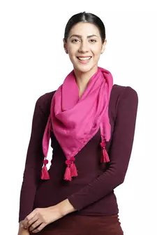 Fuschia Pompoms Cotton Scarf with Tassels