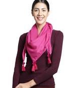 Fuschia Pompoms Cotton Scarf with Tassels
