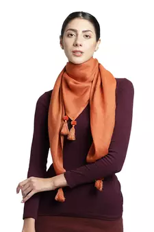 Rust Pompoms Cotton Scarf with Tassels
