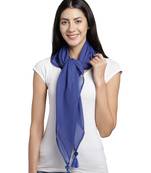 Blue Pompoms Cotton Scarf with Tassels