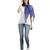 Blue Pompoms Cotton Scarf with Tassels