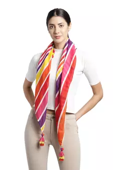 Multi Pompoms Cotton Scarf with Tassels