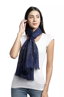Navy Blue & Silver Embellished Viscose Scarf (180 x 70 cm)