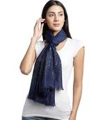 Navy Blue & Silver Embellished Viscose Scarf (180 x 70 cm)