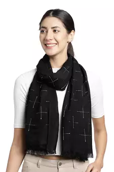 Navy Black & Silver Woven Design Viscose Scarf (180 x 70 cm)