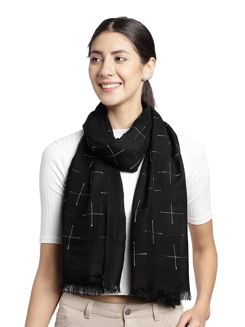 Navy Black & Silver Woven Design Viscose Scarf (180 x 70 cm)
