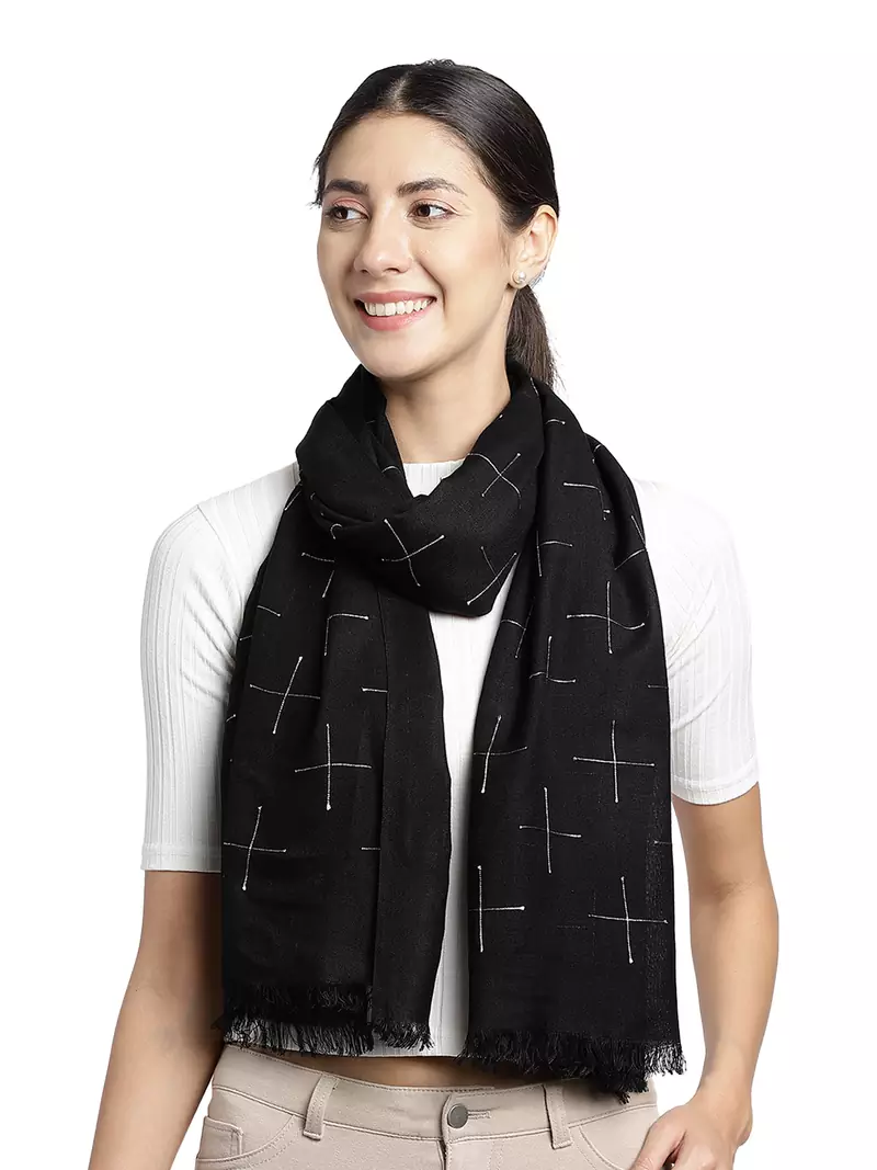 Navy Black & Silver Woven Design Viscose Scarf (180 x 70 cm)