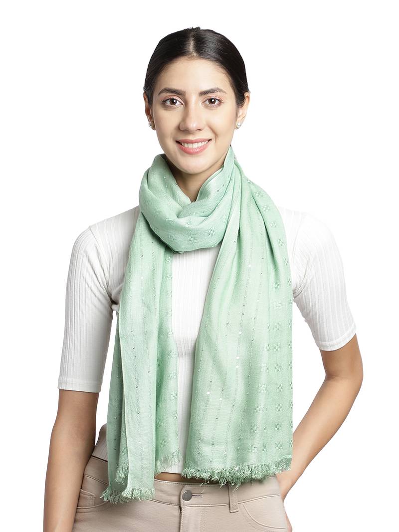 Pastel Green Silver Embellished Viscose Scarf (180 x 70 cm