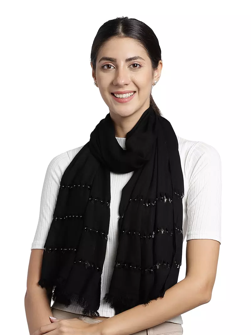Black & Gold Woven Design Viscose Scarf (180 x 70 cm)