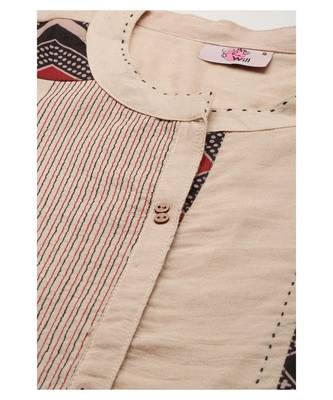 Women Beige Tunic with Embroidery and Print Detailing 5