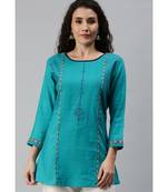 Women Green Tunic with Embroidery and Print Detailing