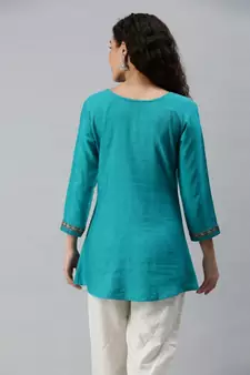 Women Green Tunic with Embroidery and Print Detailing