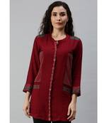 Women Maroon Tunic with Embroidery and Print Detailing