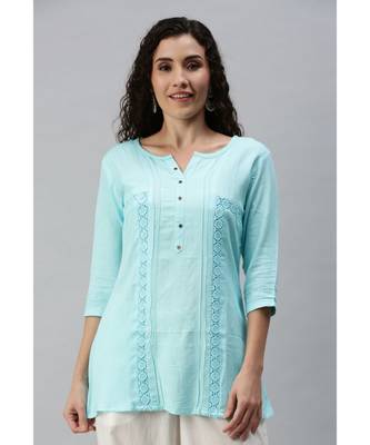 Women Blue Tunic with Crochet Detailing 1
