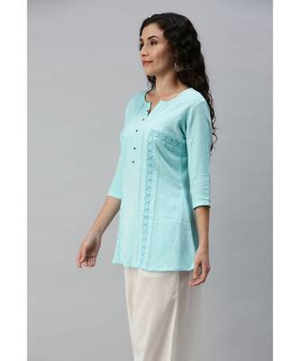 Women Blue Tunic with Crochet Detailing 2