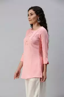 Women Pink Tunic with Crochet Detailing