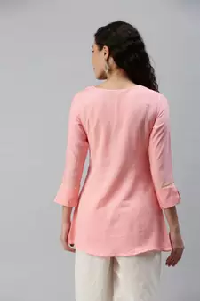 Women Pink Tunic with Crochet Detailing