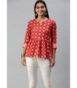 Women Pink Polka Dot Printed Fit & Flare Cotton Blend Top