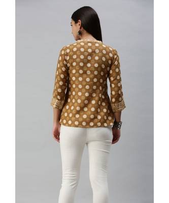 Women Olive Polka Dot Printed Fit & Flare Cotton Blend Top 3