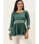Women Green Chinon  Fit & Flare Top