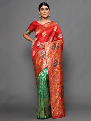 Glemora Green Beautiful Ethnic Wear Silk Blend  Traditional Saree 1